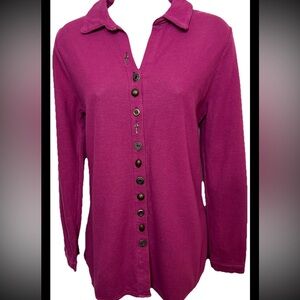 SOFT SURROUNDINGS Sydney Shirt Top Button Down Sleeves Red Wine Medium
